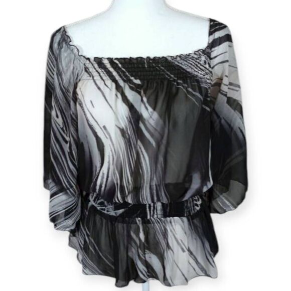 BISOU BISOU BLACK SHEER OFF-THE-SHLDER TOP SZ.S EUC - Picture 1 of 4